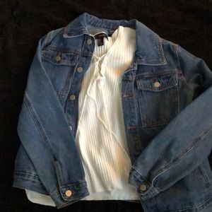 Jean jacket and white shirt duo
